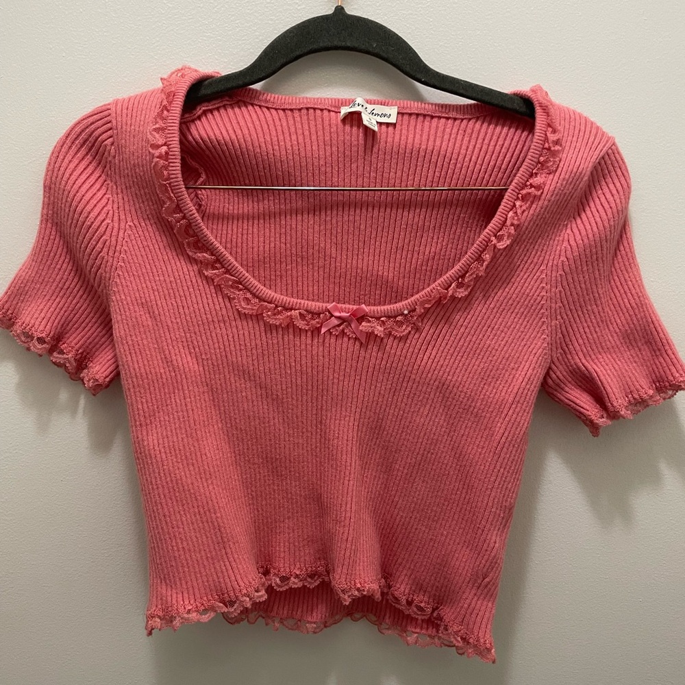 For love and Lemons Pink Ribbed Knit Top crop